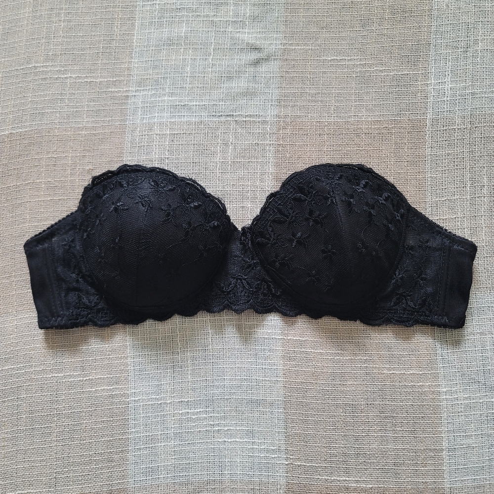 Vintage Goth Alt Operacore Western Mobwife Rave Black Lace Strapless Bra